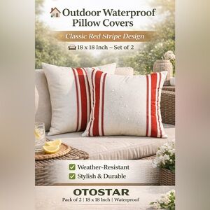 Two Classic Red Stripe Outdoor Pillows Waterproof 18X18